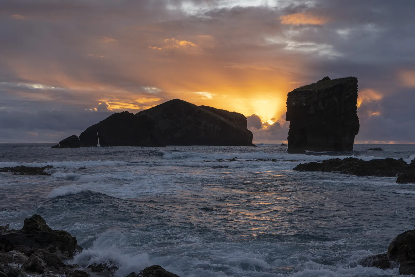 Sunset over Mosteiros — São Miguel's western coast natural pools, Azores