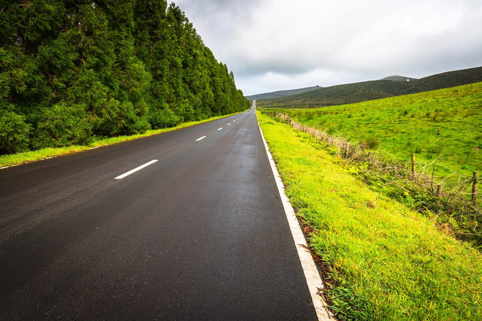 A winding island road on Flores in the Azores — the kind of route a rental car opens up across the archipelago
