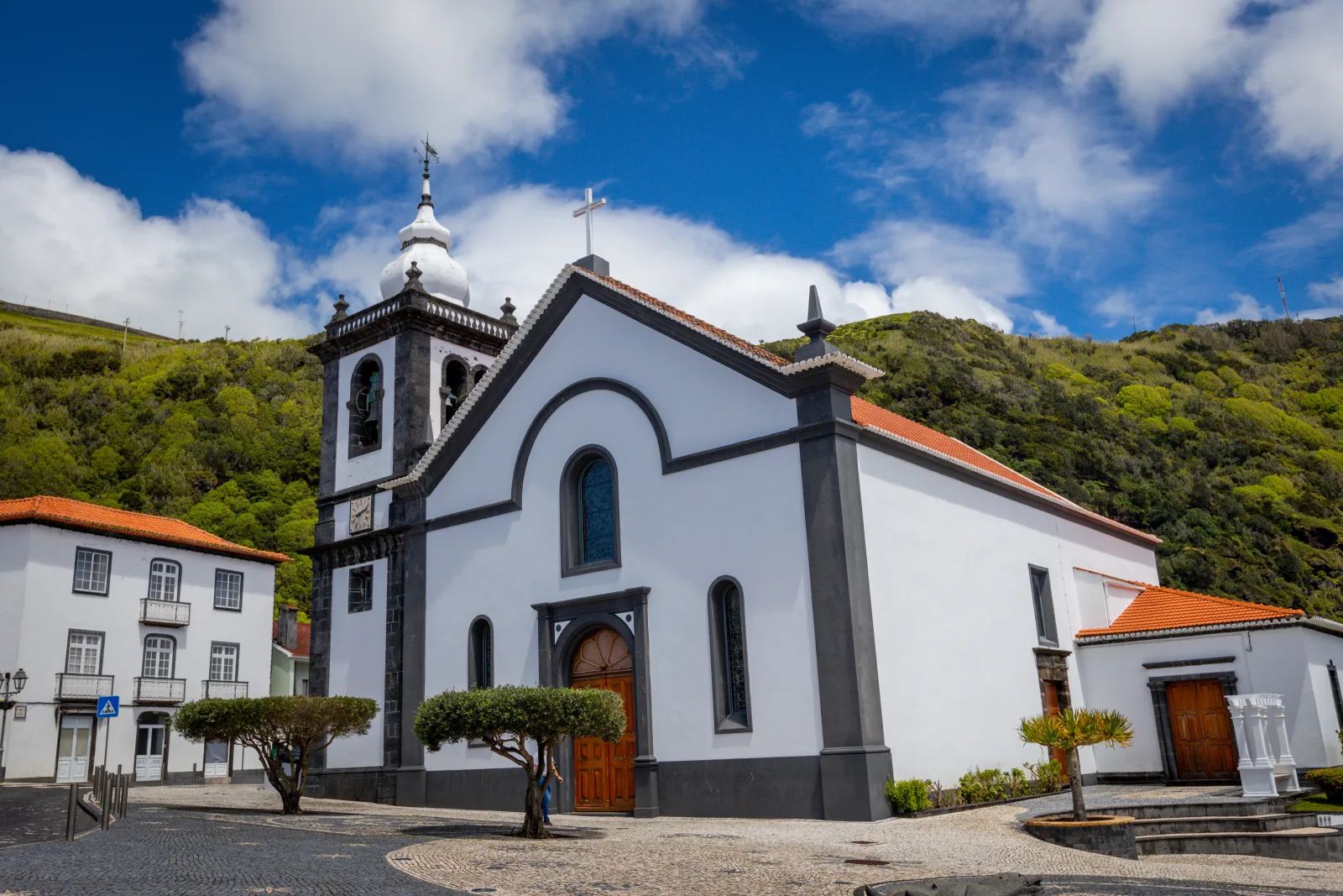 Church and coastline on São Jorge Island, Azores