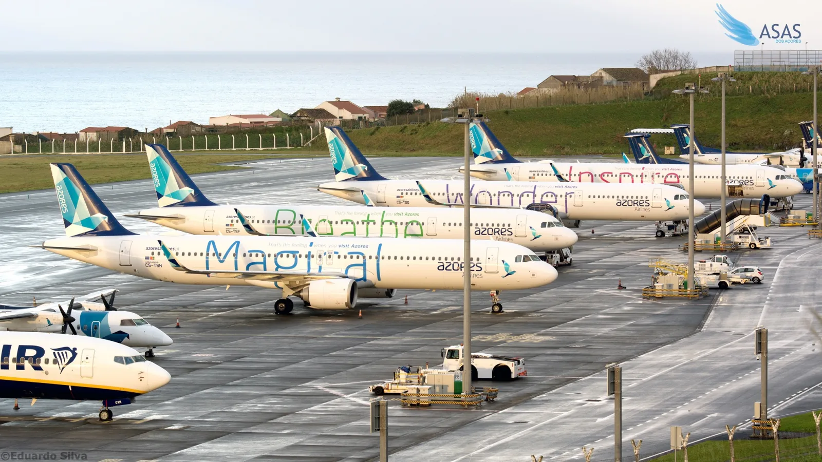 SATA Azores Airlines A321neo fleet parked at Ponta Delgada airport (PDL), São Miguel, Azores
